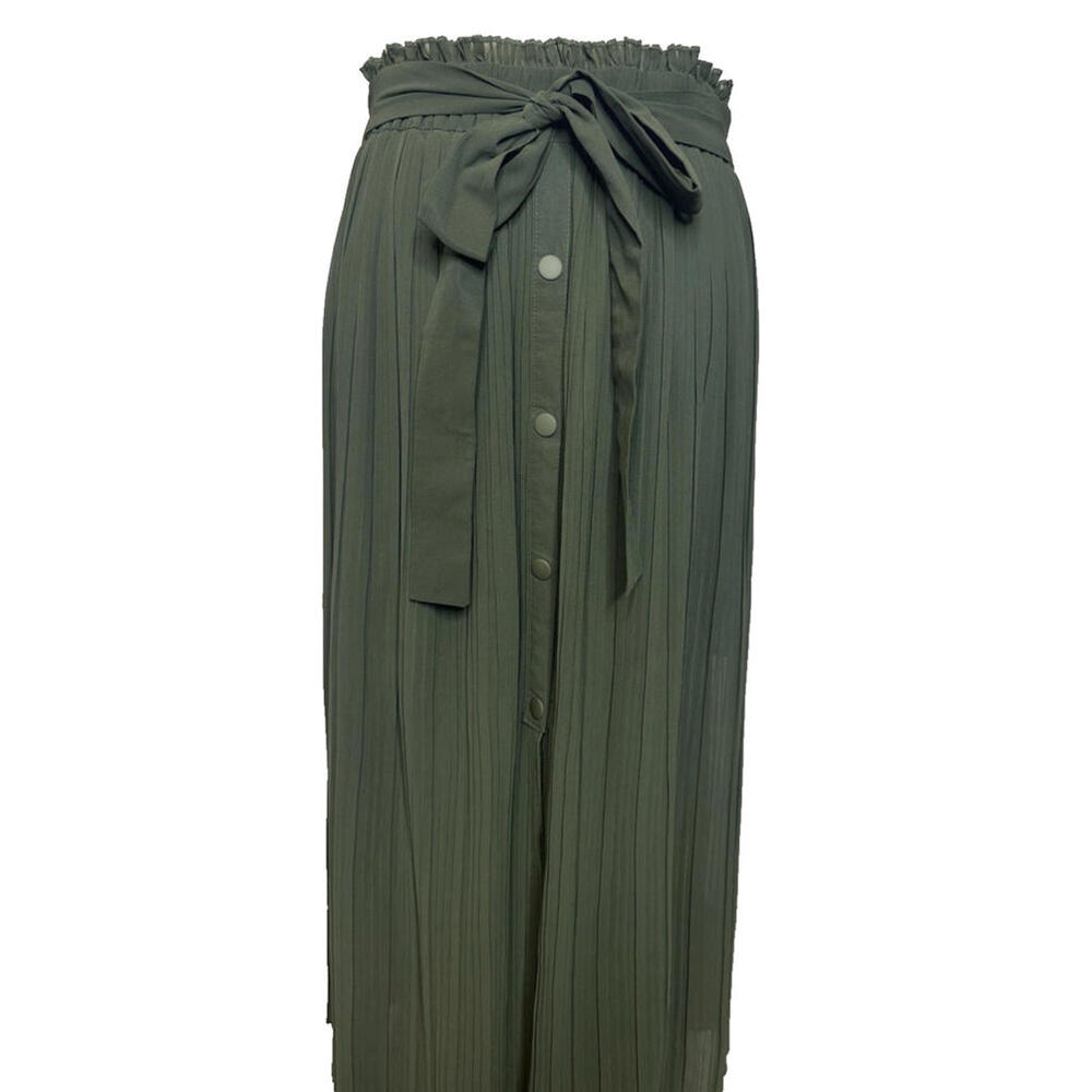 Zara Pleated Maxi Skirt Tie Waist Built in Shorts Pull On Olive Green - Picture 2 of 7